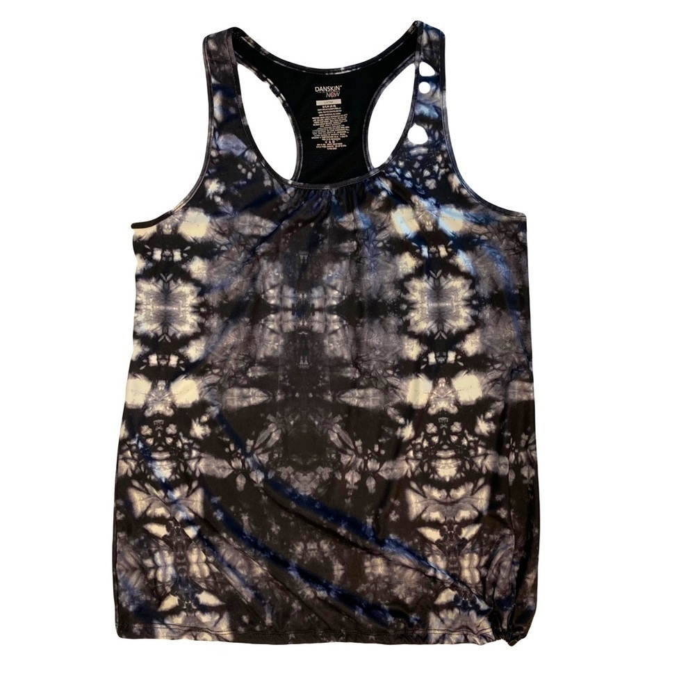 Danskin loose fit black and white tie dye racerback workout top